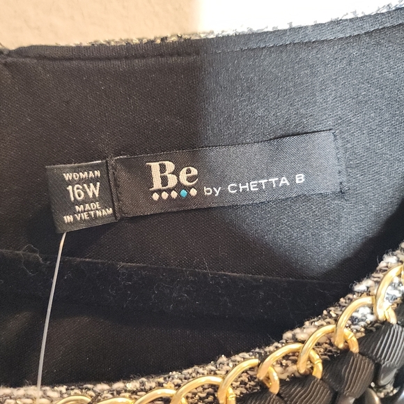 NWT Chetta B Metallic Grey Embellished Neckline Tweed Shift Dress Sz 16W Stretch - Picture 15 of 17